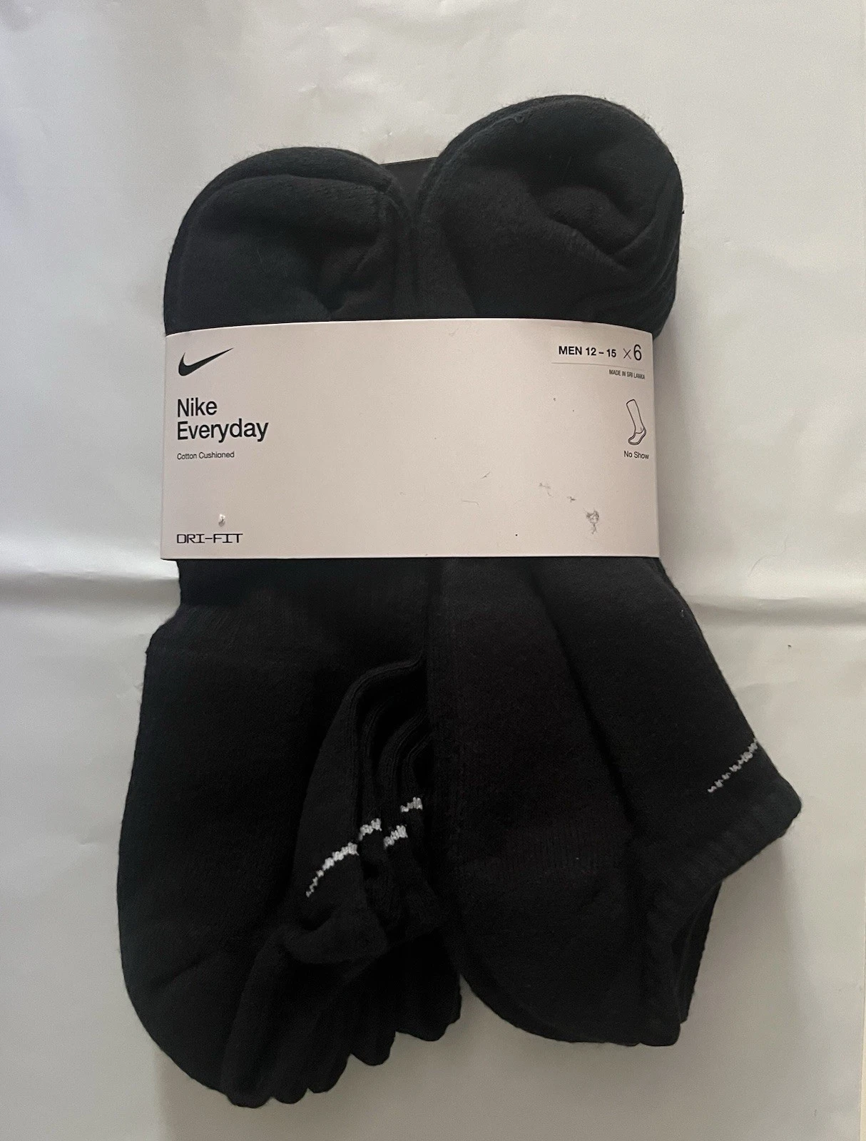 NEW 6 PAIR MENS NIKE NO SHOW DRI-FIT EVERYDAY COTTON SOCKS Size XL Black