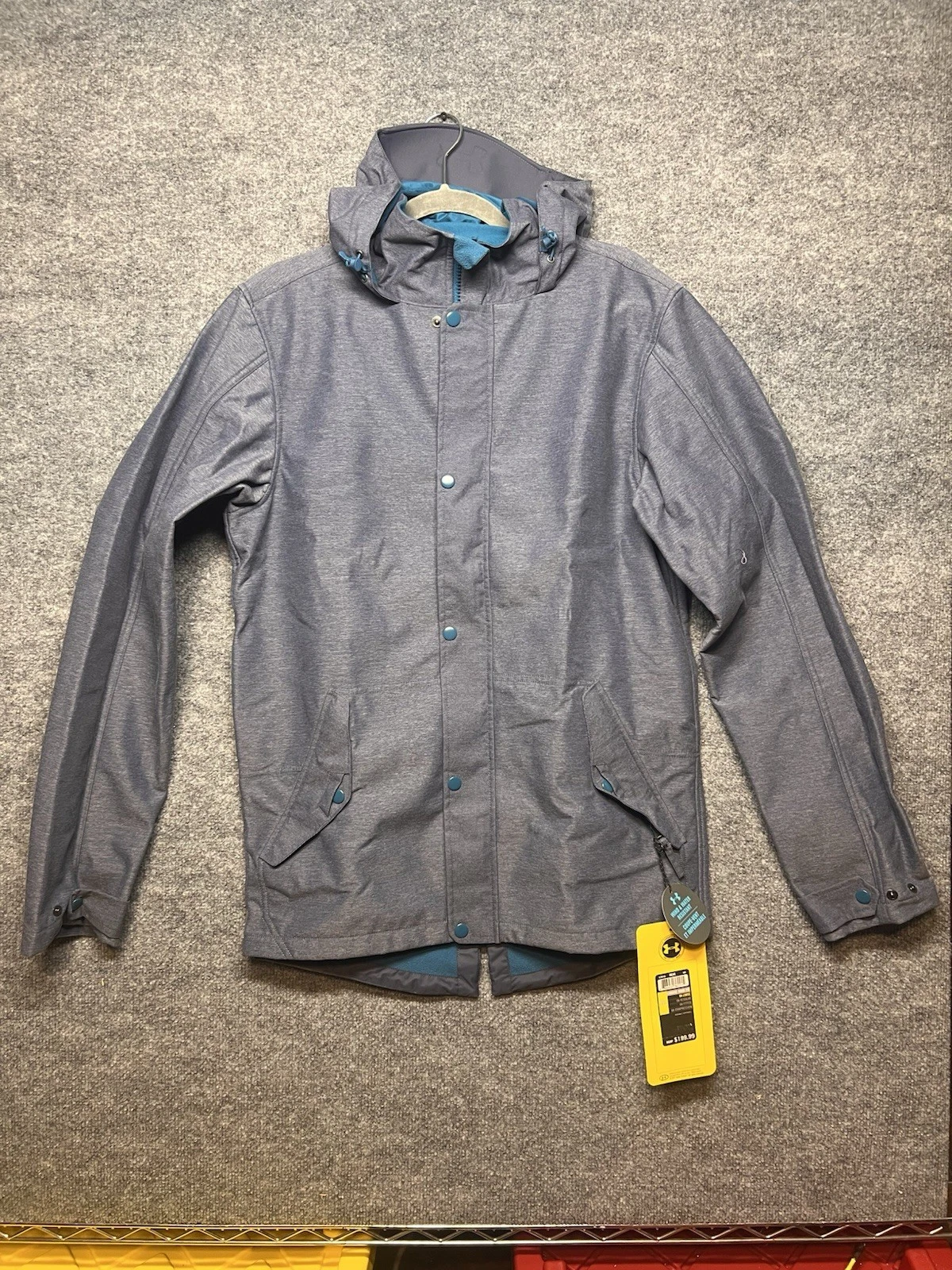 Under Armour MTN Ski Snow Jacket Medium Blue Recco Hooded Full Zip Denim