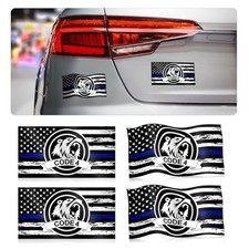 Thin Blue Line Flag Magnetic Decal, Code 4 Police Support Reflective Sticker,