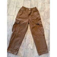 Vans Cargo Pants Small Boys Brown Canvas Elastic Waist Skate Youth Skateboard