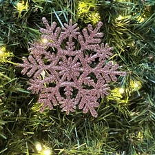 20 Pack Pink Snowflake Glitter Shatter Resistant Ornaments 4" tall NEW
