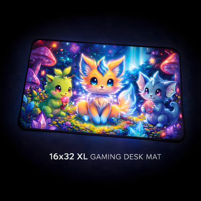 Fantasy Neon Creatures Gaming Desk Mat 16x32 XL Cute Anime Mouse Pad