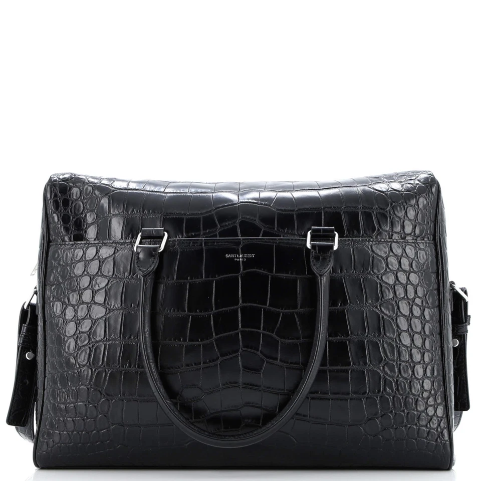 Saint Laurent Duffle Briefcase Crocodile Embossed Leather