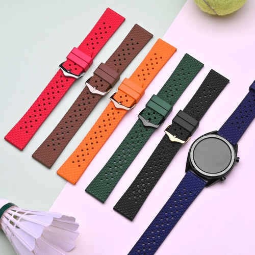 Anbeer Fluoro Rubber Watch Band 18mm 20mm 22mm Quick Release Replacement Strap - Picture 2 of 99