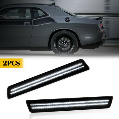 SMOKED White LED Side Light Marker Rear Bumper Lamp Fit 2015-22 Dodge Challenger
