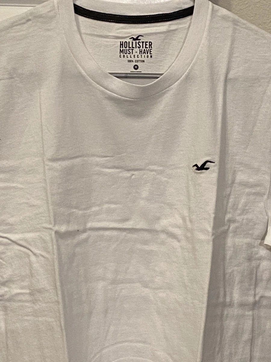 HOLLISTER MEN'S CREWNECK T-SHIRT COTTON SHORT SLEEVES WHITE IN MEDIUM SIZE.