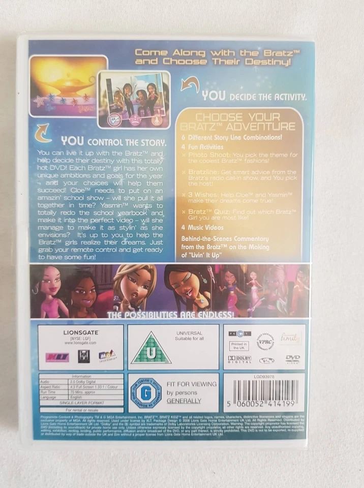 DVD - Livin it up with the Bratz - Interactive - Sealed - PAL Region (Europe) - Image 2 of 2