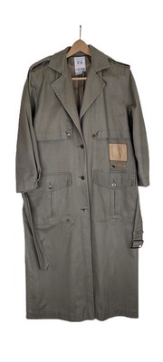 Vintage Together Olive Green And Leather Trim Trench coat Women's 6 Petite 1990s