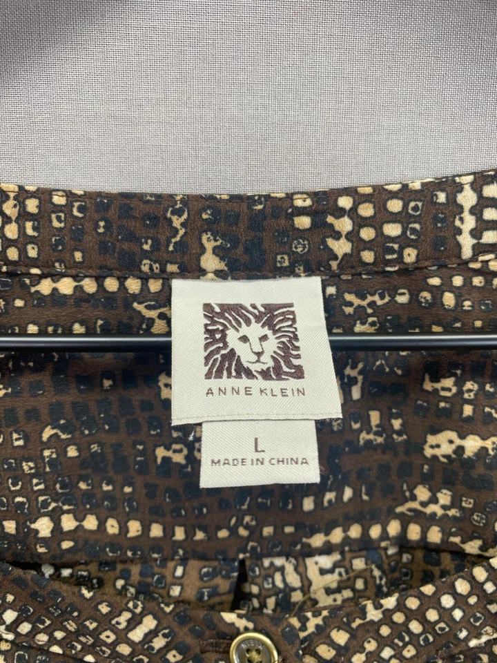 Blusa Anne Klein Mujer Marrón Geométrica Manga Larga Cuello Redondo Talla Grande Foto 4 de 4