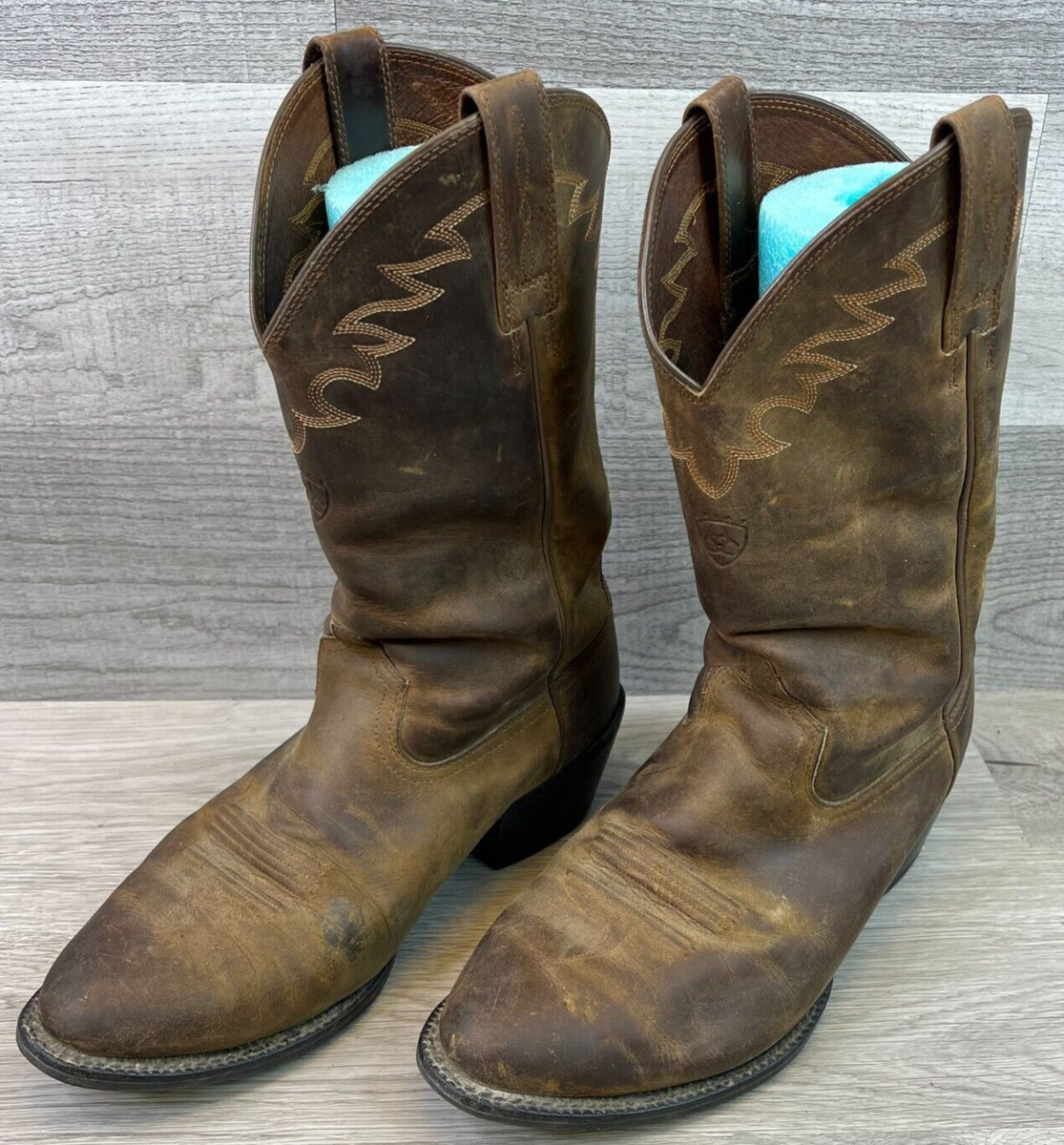 Ariat Boot Mens 9.5 EE Brown Leather Almond Toe Mid-Calf Pull On Western Cushion