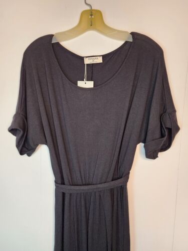 Zenana Stretch Jersey Short Sleeve Crew Neck Maxi Tee Shirt Dress Black 1X New