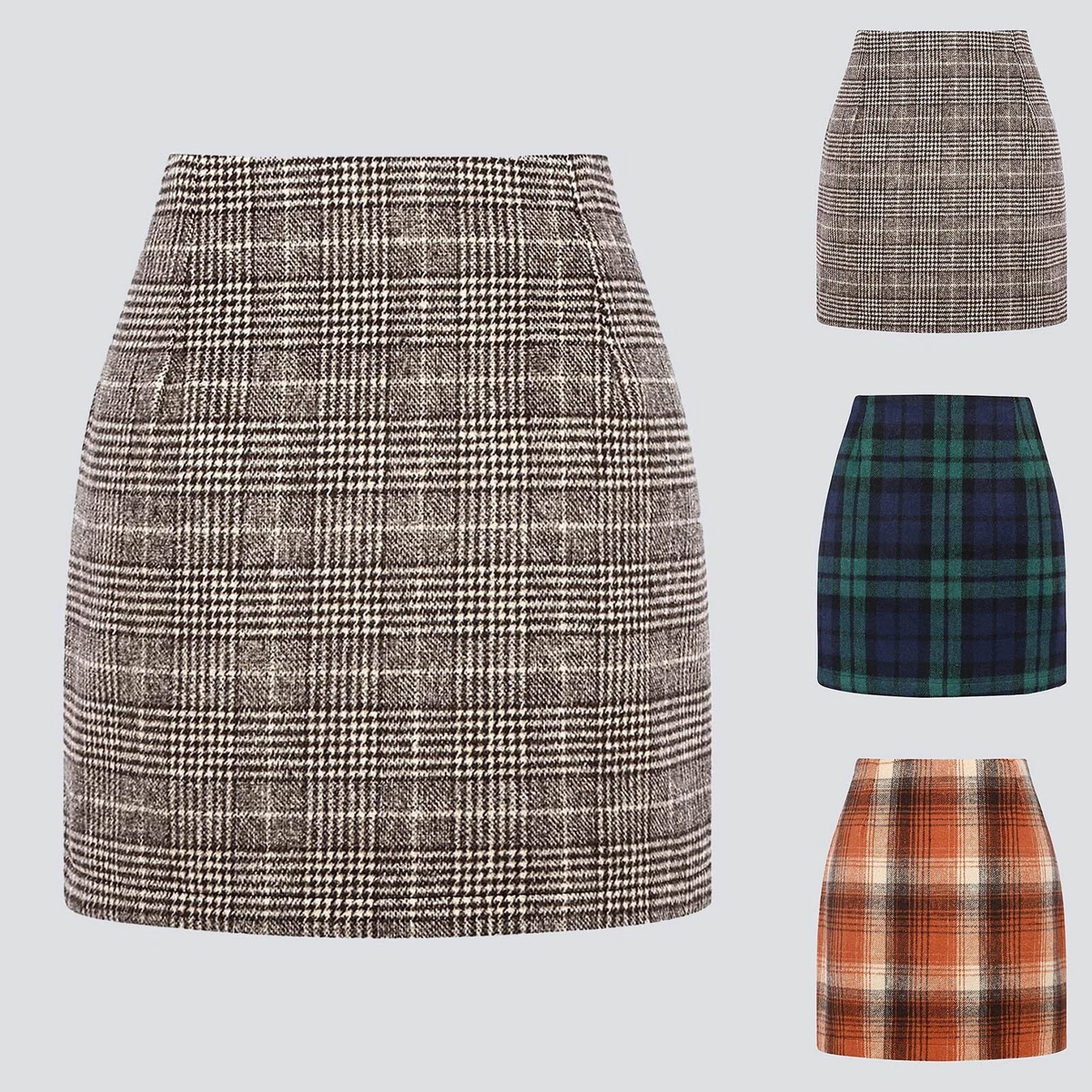 Womens Autumn Winter High Waist Plaid Skirt Bodycon Pencil Wool Mini Skirts
