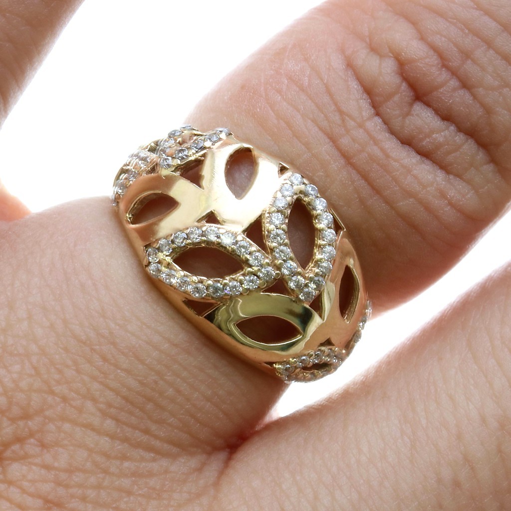 Vintage 14k domed cubic zirconia leaf Ring band yellow gold Estate | eBay
