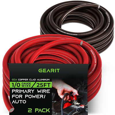 GearIT 1/0 Gauge Wire (25ft Each - Black/Red - 25ft Each, 