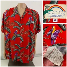 Paradise Found Mens Shirt XL Tom Selleck Magnum PI Hawaiian Aloha Red USA