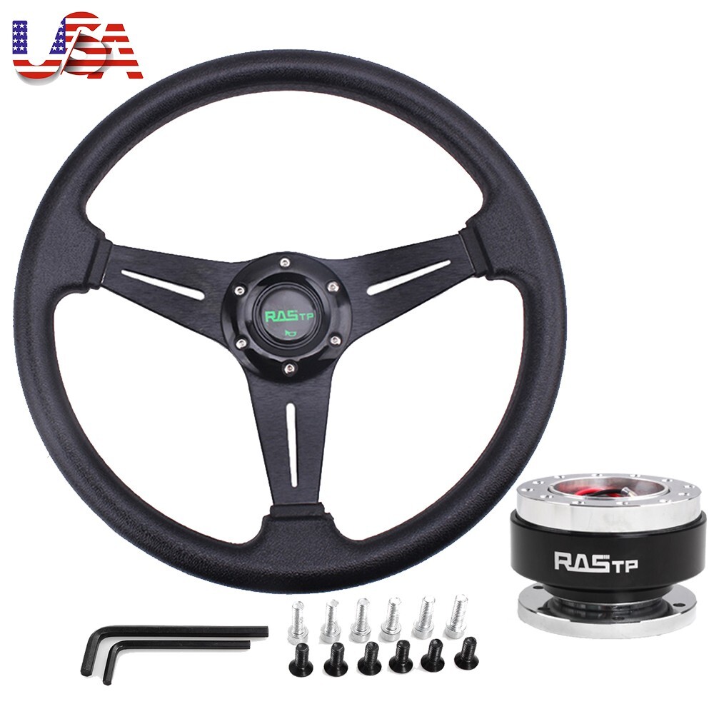 14"Universal Aluminum Racing Steering Wheel Drifting Deep Dish+Quick Release Kit eBay