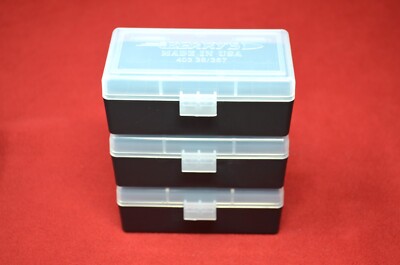 3 x BERRY'S PLASTIC AMMO BOX, CLEAR/BLACK 50 Round 357/38 -