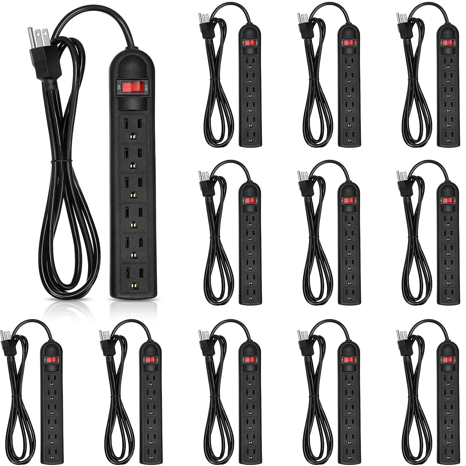 12 Pack 6 Outlet Power Strip 6 Outlet Power Strip Surge Protector 6 ft Long F...