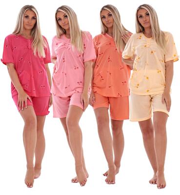 Ladies Short Pyjama Set Summer Buttons Pocket soft Nightwear PJs
