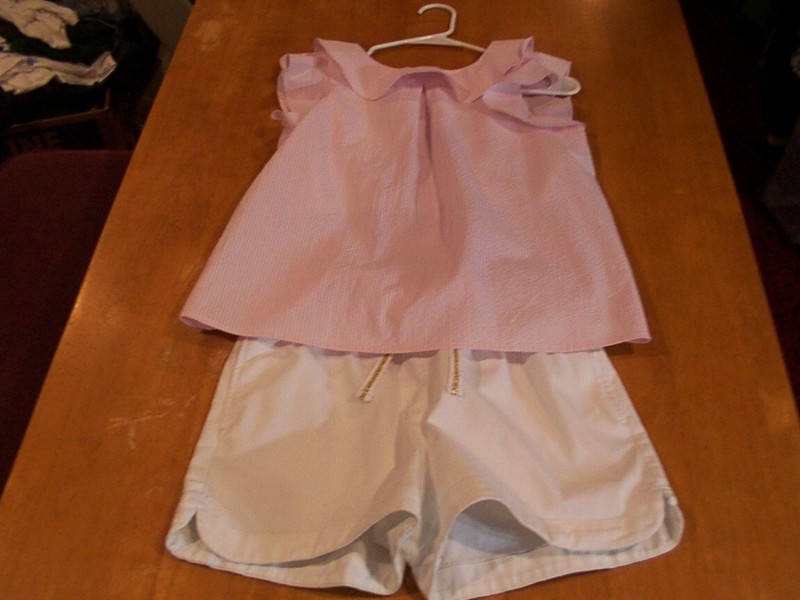 Crewcuts Backless Ruffle Accented Seersucker Top & Fishtail Hem Shorts-  Sz.  14