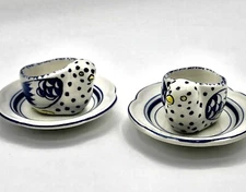 Tiffany & Co Portugal Egg Cup Baby Chicks Set Qty 2 White Blue & Yellow Vintage