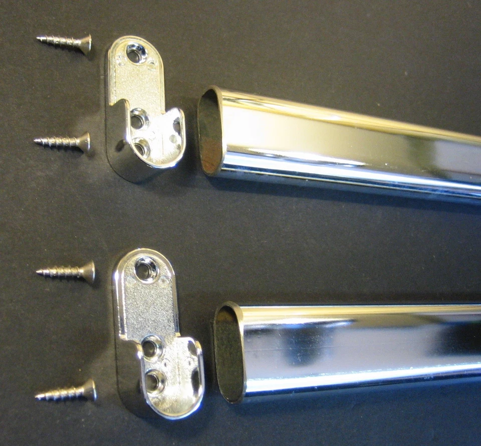 OVAL WARDROBE TUBES, STEEL, POLISHED CHROME, 12" LENGTH WITH FLANGES AND SCREWS - Image 2 of 2