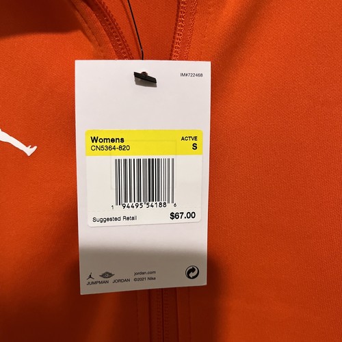 Jordan Full-Zip Basketball Jacket Orange N White Women's Size Small New With Tag - Picture 4 of 6