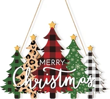 Wooden Christmas Tree Door Wreath for Front Sign Wall Signs Large, Red 