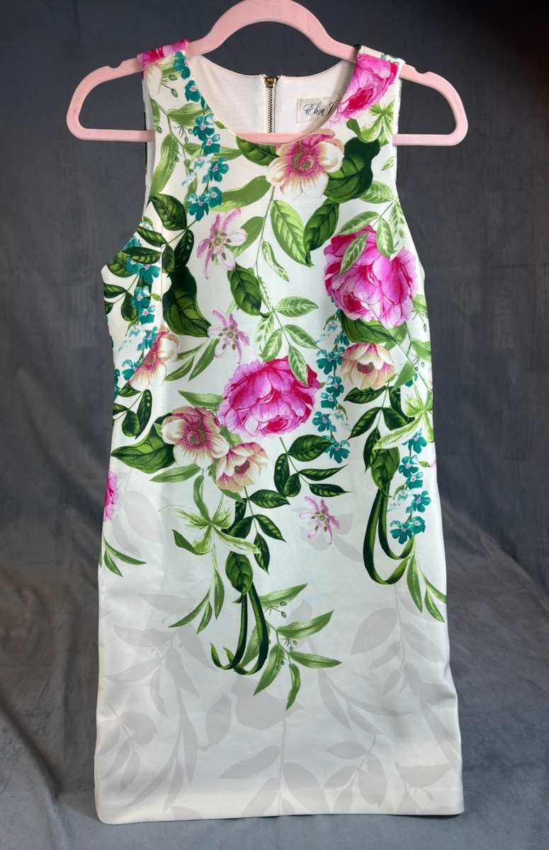Eliza J Womens Sheath Dress White Pink Green Roses Floral Wedding Easter 6  | eBay