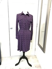 Ellen Tracy Dress Women’s M Purple Button Up Long Sleeve Tie Waist Silky Office