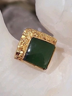 Estate 10K Yellow Real Gold Nugget Alaskan Jade Tie Pin Fine Jewelry 