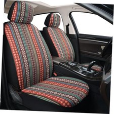 Baja Saddle Blanket Car Seat Covers, Boho Striped Woven Seat Front FLOWER RED