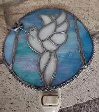 Stained Glass Dove Blue White Night Light Nightlight Plug In