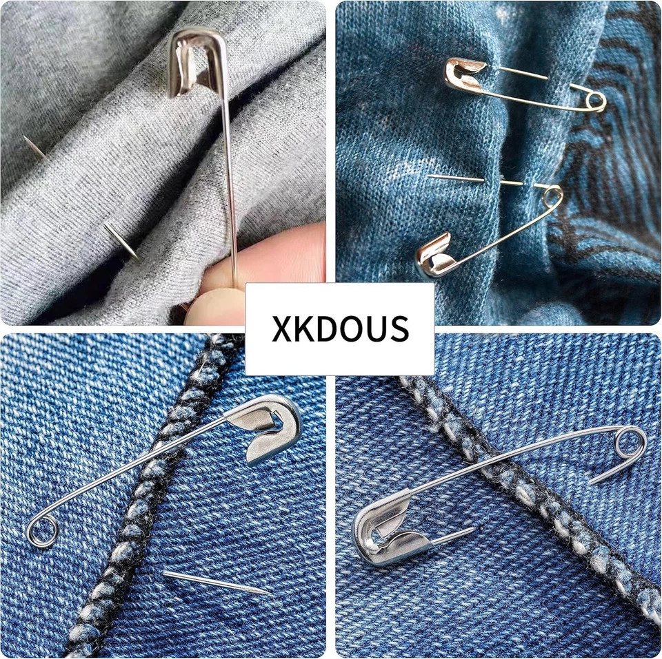 Pasadores de seguridad, 150 piezas pasadores de seguridad surtidos, 3 tamaños diferentes pasadores de seguridad plateados Foto 2 de 4