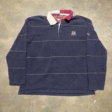 Vintage 90s Tommy Hilfiger Navy Striped Rugby Polo Shirt 1990s