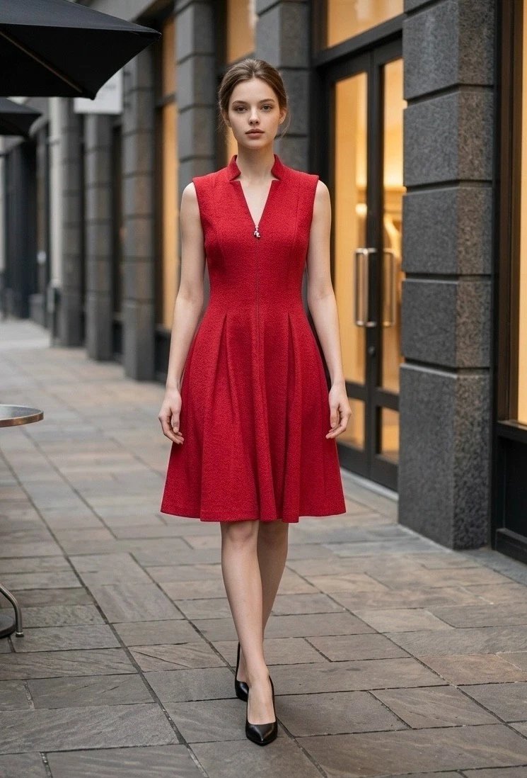calvin klein fit and flare dress Women's & for sale Its crewneck and short sleeves offer a clean Womens Calvin Klein Red Smooth