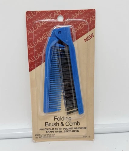Vintage NEW All-American Purse Travel Size Folding Brush Comb Blue USA