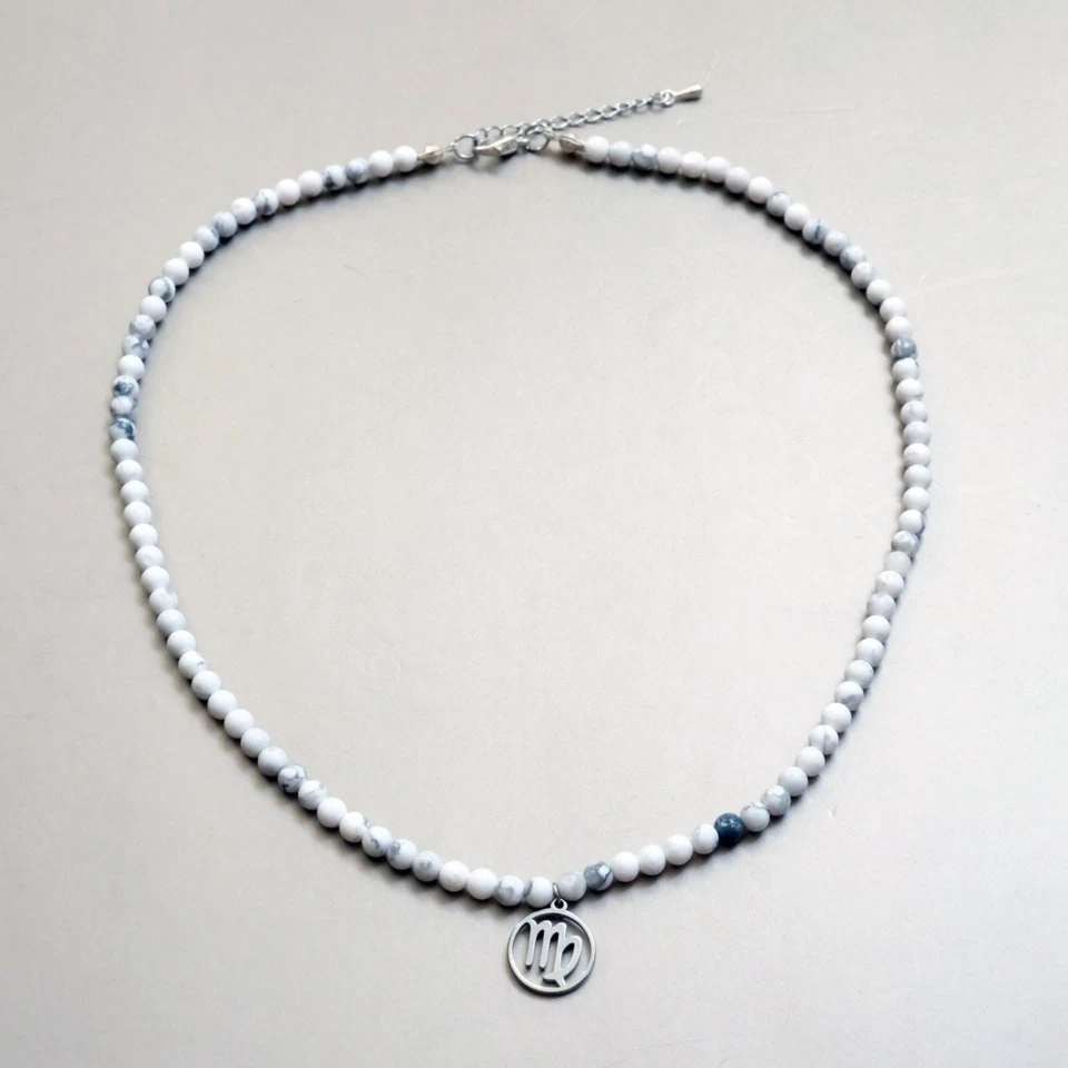 Howlith Halskette – 4mm Perlen mit Sternzeichen Anhänger, Astrologie Schmuck - Bild 3 von 4