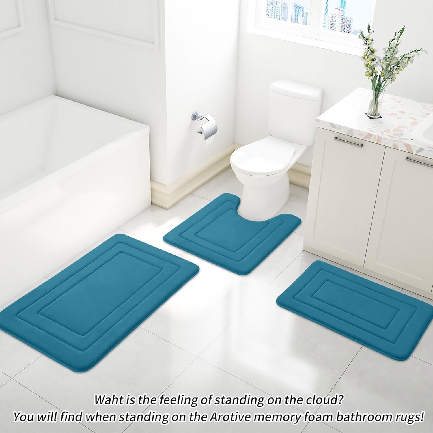 Arotive Memory Foam Bathroom Rug Mat 24x16, Ultra 24" x 16", Peacock Blue 