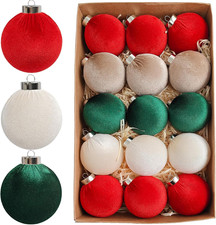 Velvet Christmas Ball Ornaments Set - 15 Pcs 3.15 Inch Multicolor Decor