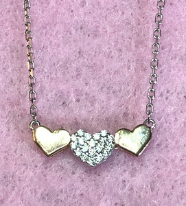 Authentic Sterling Silver CZ Hearts Necklace Rose Gold Plated Accents 925 Girls 6079