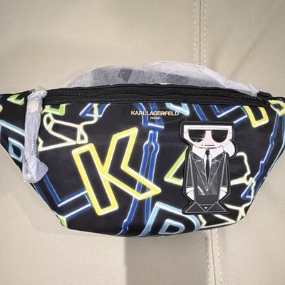 KARL LAGERFELD PARIS Men s Black Multicolor Logo Zip Belt Bag Crossbody