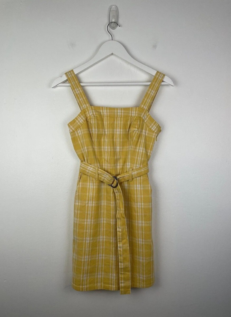NWT Hollister Yellow White Plaid Check Cotton Belted Sun Dress