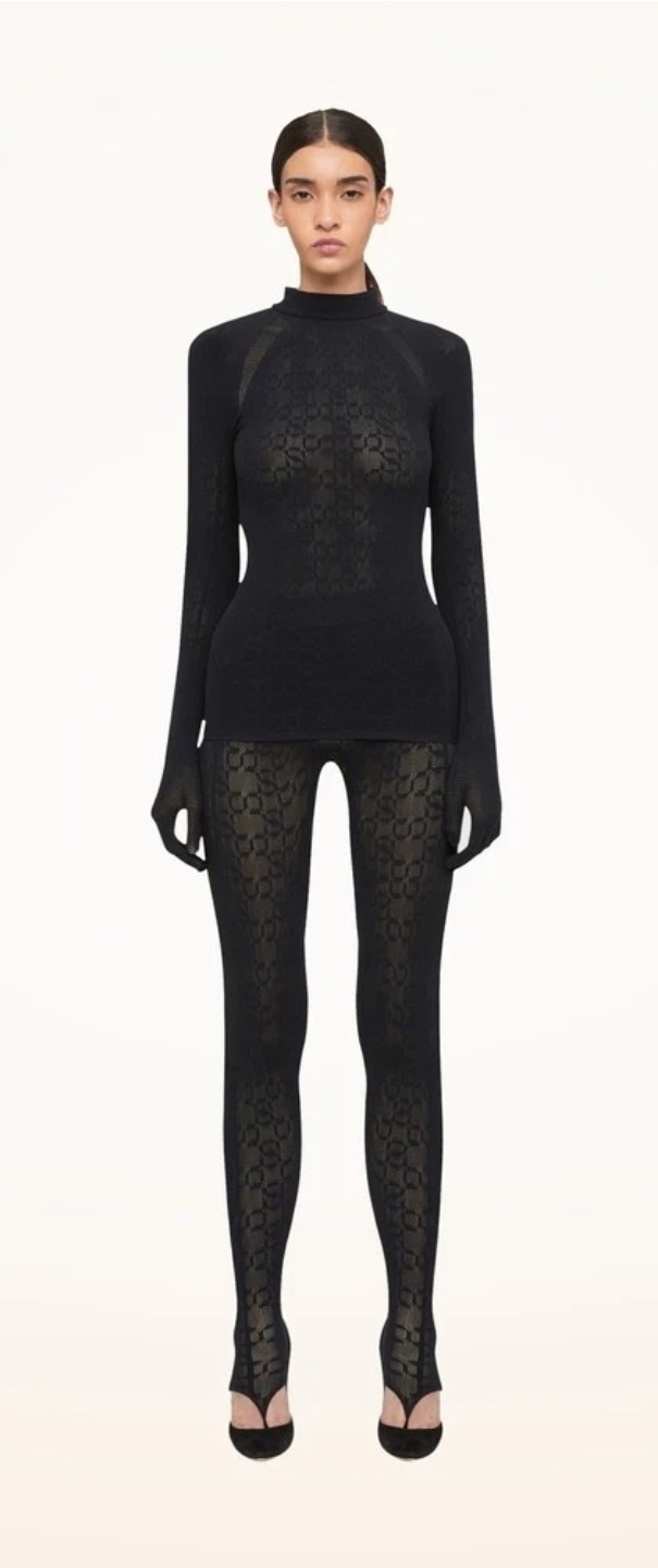 Wolford Intricate Sheer Pattern Leggings - Black - Size Small - RRP £200