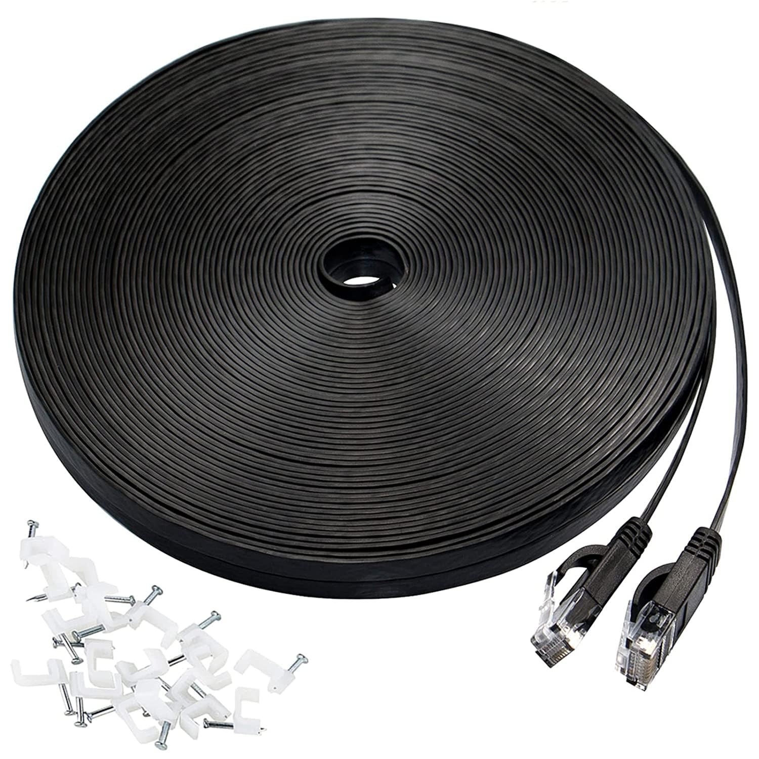 100 ft Cat 6 Flat Ethernet Cable - High-Speed RJ45 LAN Network Wire for Internet