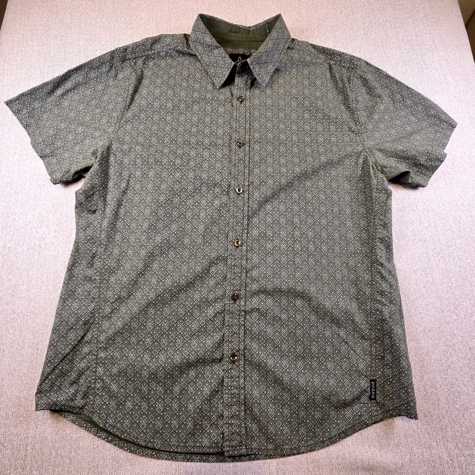 Camisa prAna Verde Manga Corta Para Hombre Grande Con Botones Informal Algodón Orgánico Foto 3 de 4