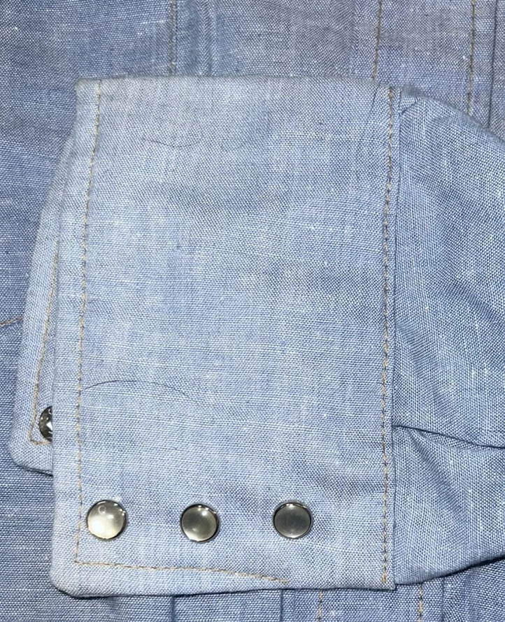 Vintage Sears Western Cowboy Chambray Rockabilly Pearl Snaps Shirt Medium USA - Image 3 of 4