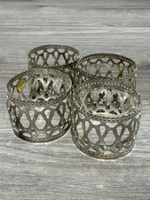 Set of 4 Silver Toned Napkin Rings Filigree Scroll Decorative Round EUC