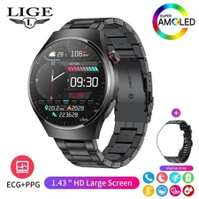 Men's Smart Watch 1.43'' Wireless Call Health Monitor Stainless Steel Wristwatch