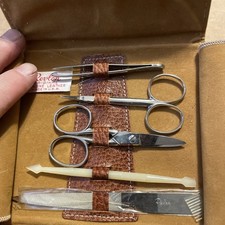 Vintage REVLON Nail Manicure Grooming Set Kit Folding Leather Case